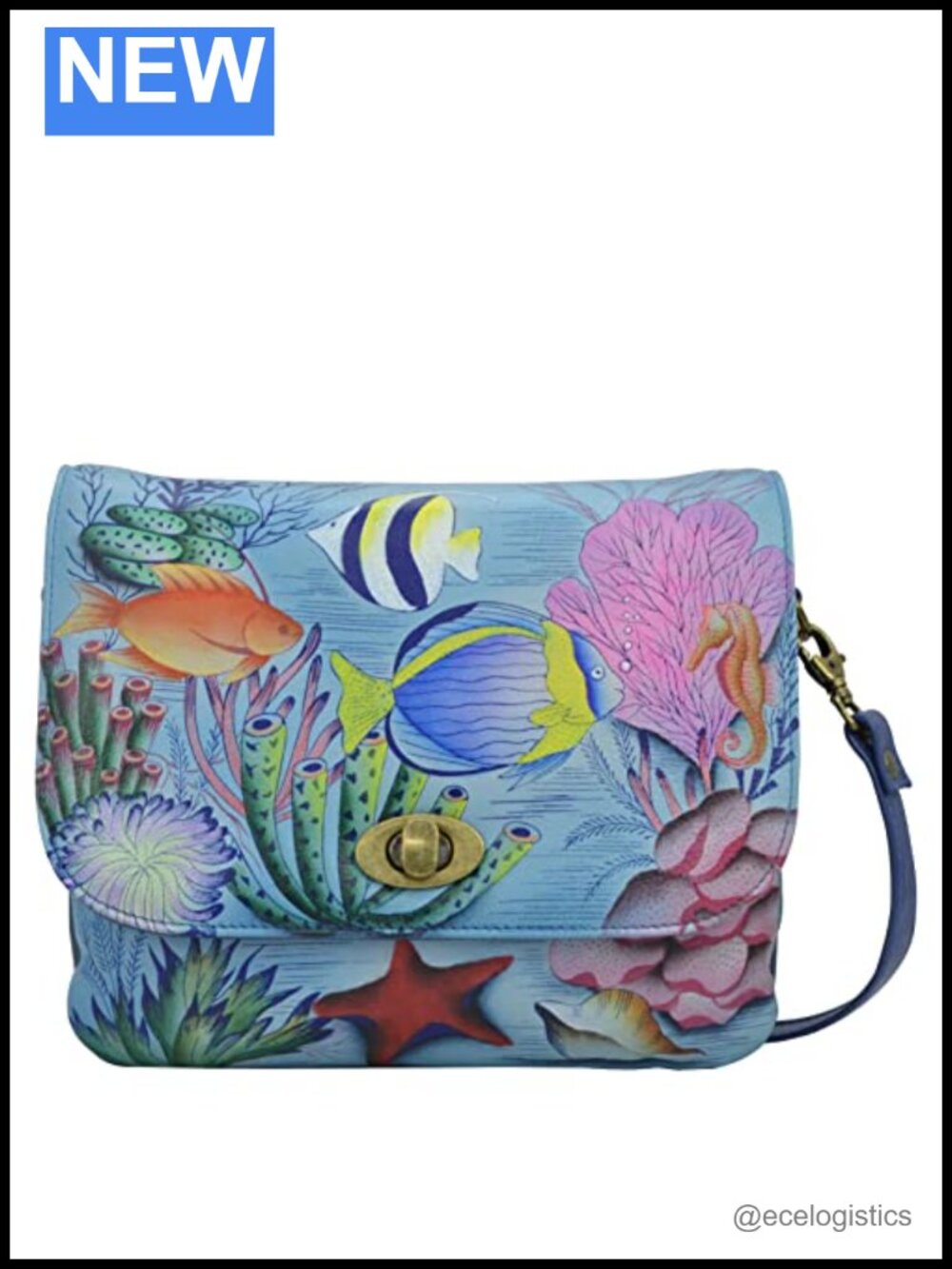 Genuine Leather Hand-Painted Triple Compartment Flap Crossbody Bag